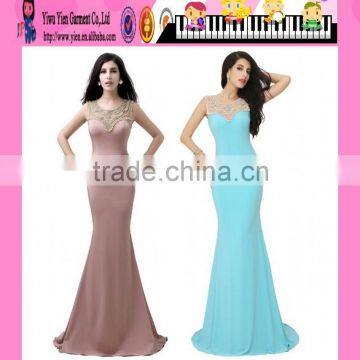 Europe New Style Fashion Sleeveless Woman Long Elegant Evening Dresses New Designs Beaded Woman Long Elegant Evening Dresses