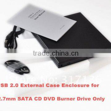 New 12.7mm USB 2.0 Slim External Case Enclosure for SATA CD DVD RW Burner Drive