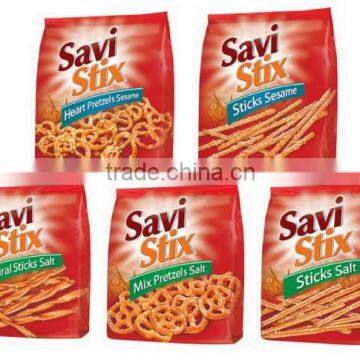 Sticks Sesame, Sticks Salt, Heart Pretzels Sesame, Mix pretzels, Spiral sticks salt - 200 g. Private Label Available. Made in EU