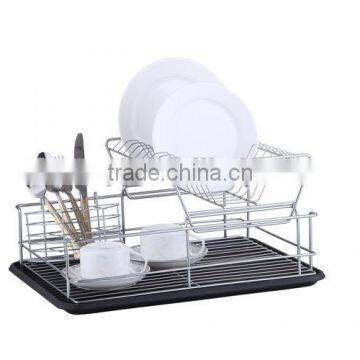 chrome plated double wire dish rack with black color plastic tray