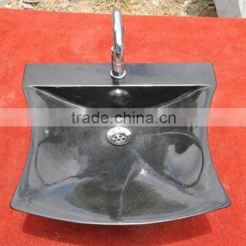 hand polished black granite basin