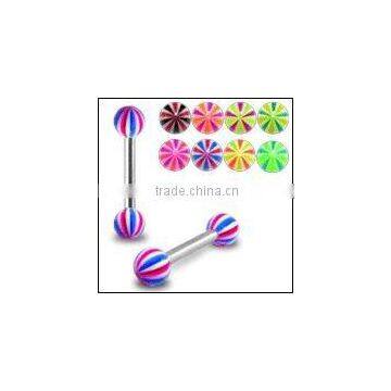 Multicolor Straight Barbell Tongue Ring Body Jewelry