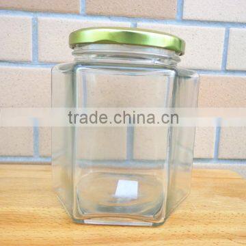 small hexagonal glass jar