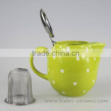 400ml Green Color Glazed Antique Ceramic Teapots Logo Decal Custom With Stanless Steel Tea Infuser