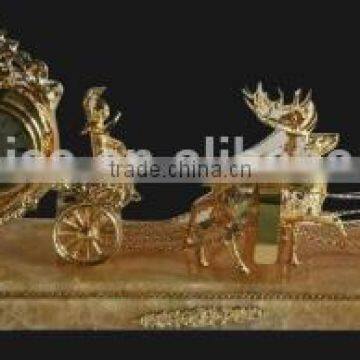 Cast Metal Clock With Marble Base, Deer Driving Cart Desk Clock/Mantle Clock photo-1