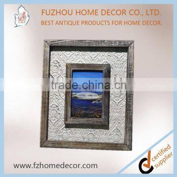 Promotional 4x6" Distressed Wooden Photo Frame With Metal Pattern Decor for Home Use photo-4