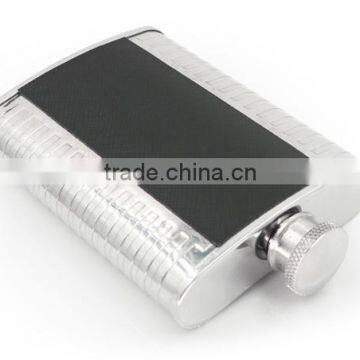 4 OZ Flagon With Black Twill Leather Hip Flask photo-4