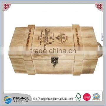 2 Bottles Vintage Wooden Wine Gift Box With Hinged for Wholesale CN photo-2