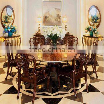Exquisite French Classic Wood Veneer Marquetry Inlay Dining Table for Six People With Floral Upholstery Armchair Set BF12-03274c photo-6