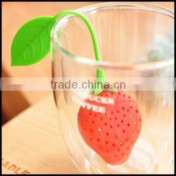 Silicone strawberry leaf strainer infuser spice filter for sale,China supplier silicone strawberry tea Infuser Spice Filter