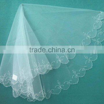 Most fashion new design beaded french lace trim embroidery wedding veil