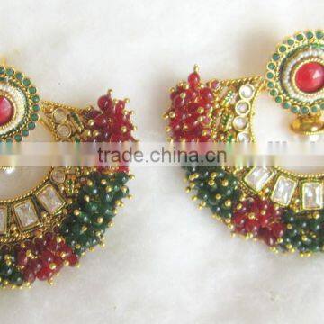 Anarkali Bollywood Beads Polki RAM LEELA Gold Tone Dangler EARRINGS photo-6