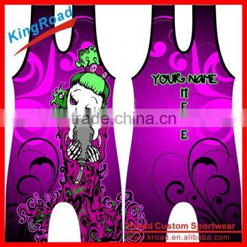 Custom Neon Bright pink color sublimation colorful women wrestling singlet on sale