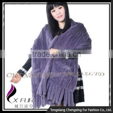 CX-B-28C 2016 Fashional Lady Knitted Rabbit Fur Winter Ponchos and Shawls