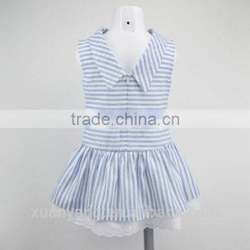 2017 Wholesale Manufacturer Bule Stripe Baby Girl Clothes Fancy 100%cotton Kids Summer Dress photo-2