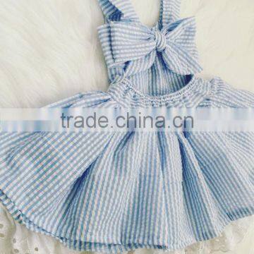 2017 New Arrival Baby Clothes Wholesale Hot Sale Cotton Cheap Clothing Children's Boutique Sleeveless Summer Blue Color Dress photo-4
