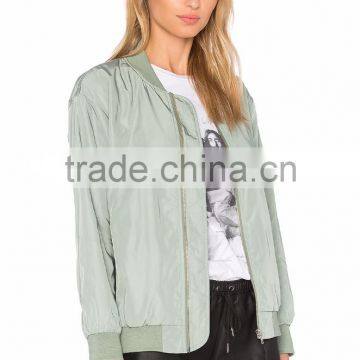 MGOO Fashion 2017 Customize Light Green Pilot Bomber Jacket Zipper UP With Pocket High Quality Satin Jacket photo-2