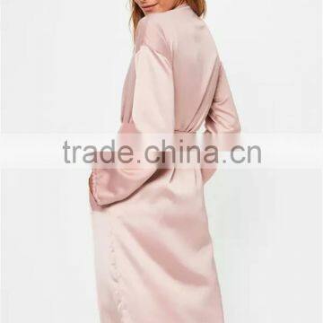 MGOO 2017 New Arrival Long Sleeves Custom Silky Duster Coat Women Pink Zip Up Jackets Spring Satin Blazers photo-5