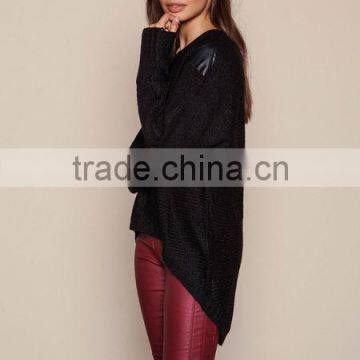 MGOO Brand Sweaters Pullover Model Black Leathertte Sweaters Knit Hi Low Fashion Clothing Urban photo-6