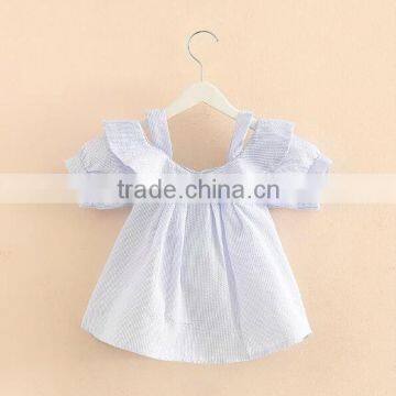 Kid Fashion Clothes Seersucker Blouse Lovely Girl Shirt Big Collar Fine Shoulder Straps Clothing Swimwear photo-2