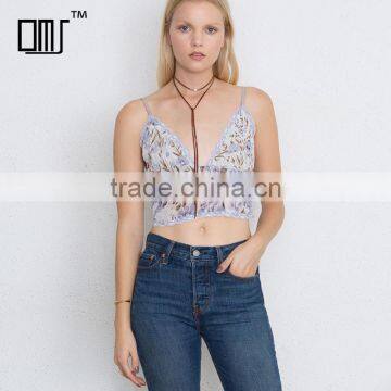 Floral chiffon cami crop top new design girl's fashion bralette