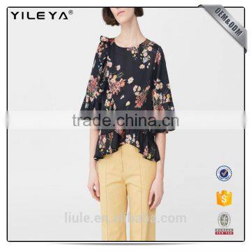 Women Fashion Printed Floral Blouse Ladies Long Sleeve Chiffon Loose Casual Top For Autumn photo-2