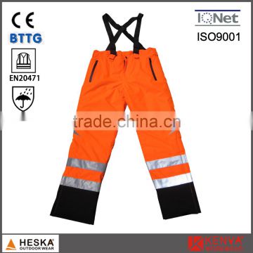 High visibility safety waterproof standard reflective trousers with EN343 EN20471