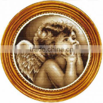 Custom Hand Made Round Brown Angel Cross Stitch