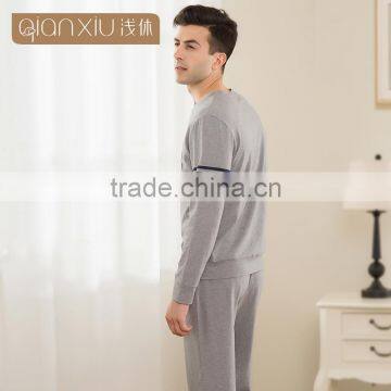 2017 Best Qianxiu Wholesale Lightweight Long Sleeved Elegant Gray Knit Cotton Mens Sleep Shirt photo-3