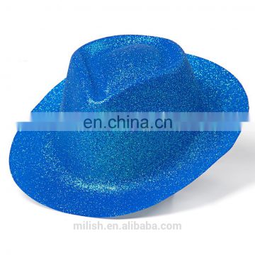 MH-2163 Party kit PVC Bright Blue Glitter Plastic Cowboy Fedora Hat