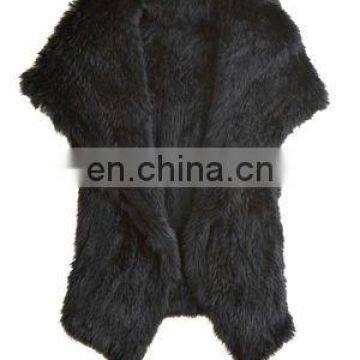 3151-BLK# Rabbit Fur Knitted Vest With Wide Flap Collar, Knit Rabbit Vest, QUALITY SUPPLIER/OEM/ODM