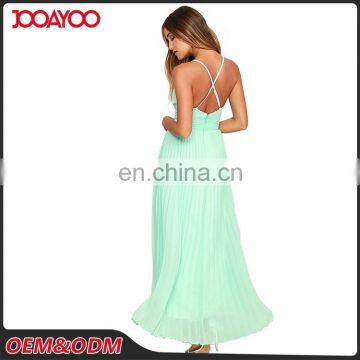 New Summer Casual Women Long Halter Slip Dress Chiffon New Style Sexy Pleat Maxi Dress photo-4