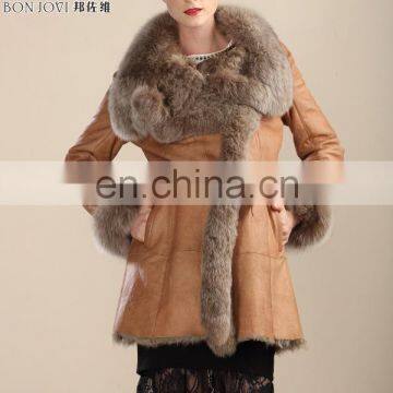 New Collection Sheepskin Fur Jacket Cold Winter Women's Fur Dress Posh Style Double Face Fur Coat