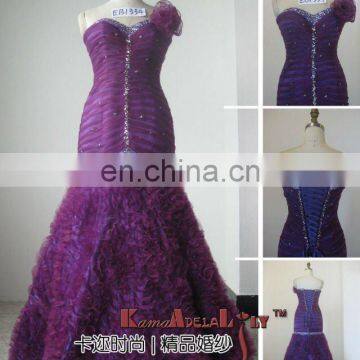 EB1334 Gorgeous purple one-shoulder flower drop waist evening dress trumpet wedding dress bridal dress