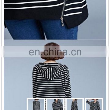 Alibaba Manufacturer Womens Ladies Hoodie Sweatshirt Hooded Tops Zip stripe Casual T-shirt