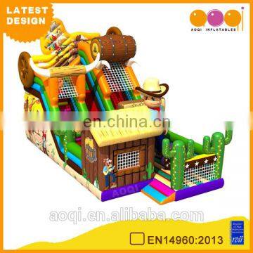 2015 AOQI newest design cowboy adventure inflatable combo slides for kids with free EN14960 certificate