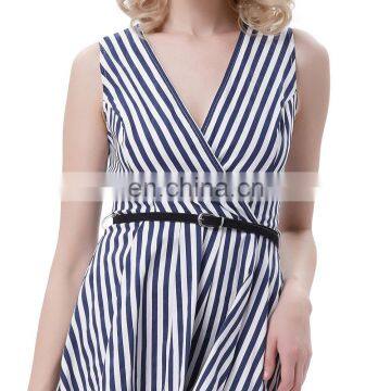 Belle Poque Stripe Pattern Stripped Sleeveless V-Neck A-Line Dress Retro Vintage 50s BP000308-1 photo-5