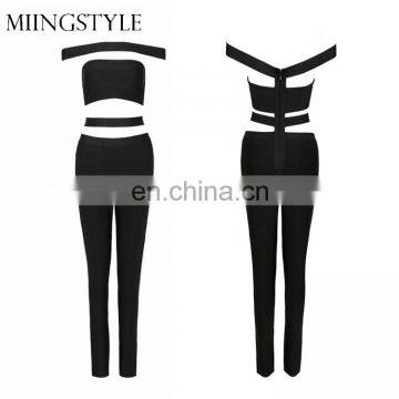 2017 oem one piece bodycon sexy long bandage women black jumpsuit for wholesale