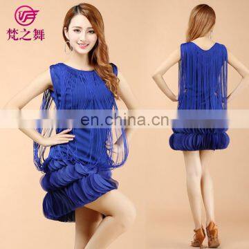 Latest design tassel ballroom women latin dance dress wear L-7095#