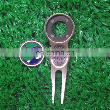 Hot selling personalized golf divot repair tool metal magnet golf pitch fork divot tool