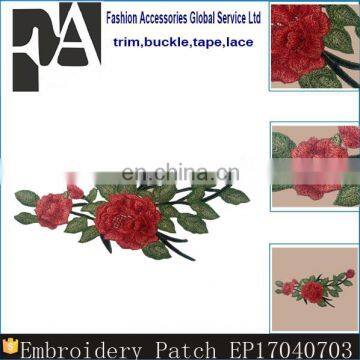 Red Flower Patch Embroidery Design For Dress