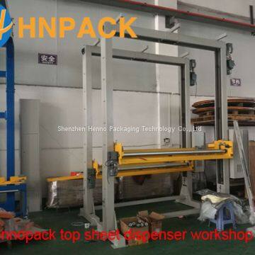 Automatic Pallet Stretch Wrapper With Top Foil Applicator top sheet dispenser For The top Film Cover