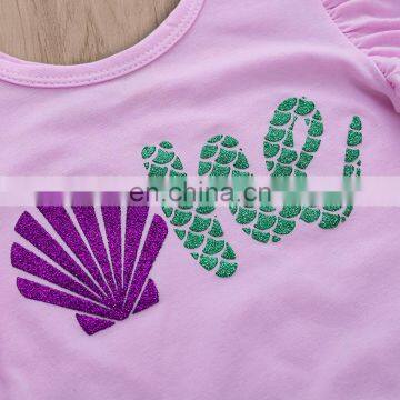 2019 Cotton Infant Short Sleeve Pink Bodysuit + Mermaid Scale Girl Tutu Skirt Set Infant Romper 2Pcs/Set photo-5