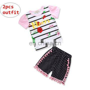 Baby Girl flower Outfit Toddler short sleeve tops + striped shorts 2PCS Set Summer Clothing for 1-6Y