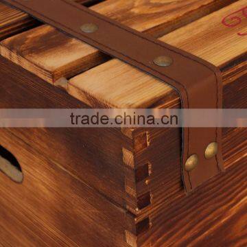 Custom Two Layer Hinged Wooden Wine Box 6 Bottles Burn Effect