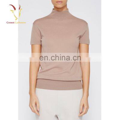 Short Sleeve Turtleneck Knitted Wool Sweater For Women