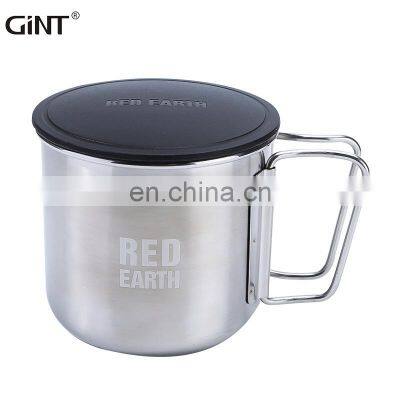 GiNT 420ML Top Quality Food Grade Single Wall Stainless Steel Water Cup Coffee Mug with Folded Handle