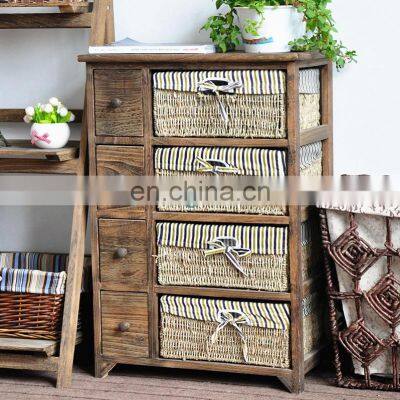 Retro Bedside Table Drawer Cabinet Storage Storage Rattan American Pastoral Wind Multifunctional Multilayer Locker photo-4