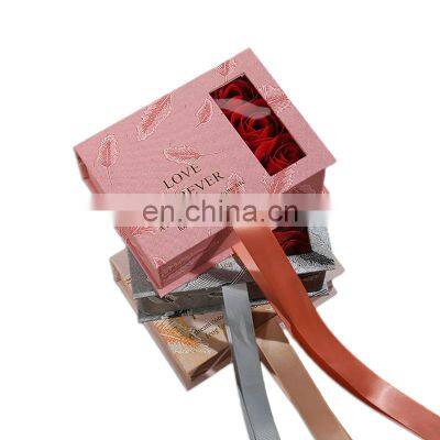 Grey preserved real rose eternal permanent red fresh-keeping rose dome gift  paper packaging box for thanksgiving christmas