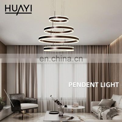 HUAYI Factory Price Artistic Style Hotel Villa Indoor Decor Iron Aluminum Round Big LED Pendant Light